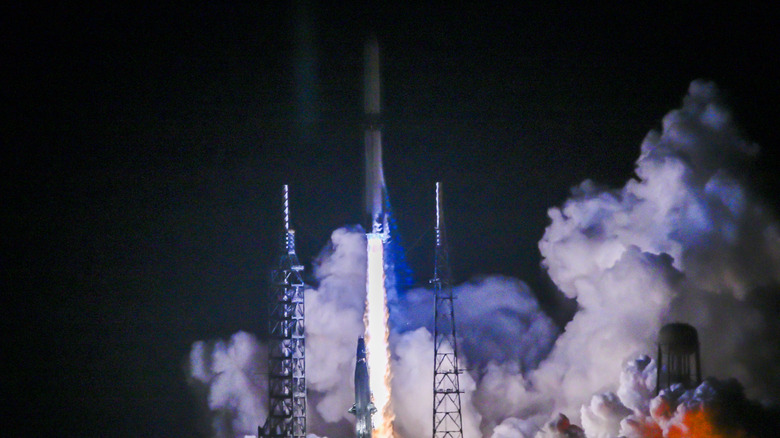 The Blue Origin New Glenn rocket lits off at Launch Complex 36 at Cape Canaveral Space Force Station