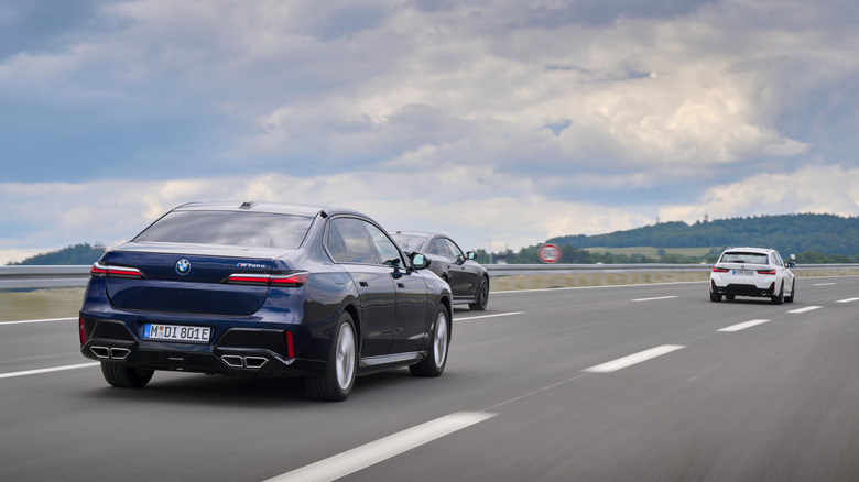 A self-driving BMW in motorway traffic