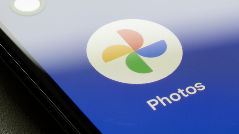 Closeup of the Google Photos app icon seen on a Google Pixel smartphone