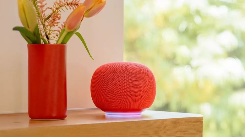 Google Home Speaker on shelf with vase