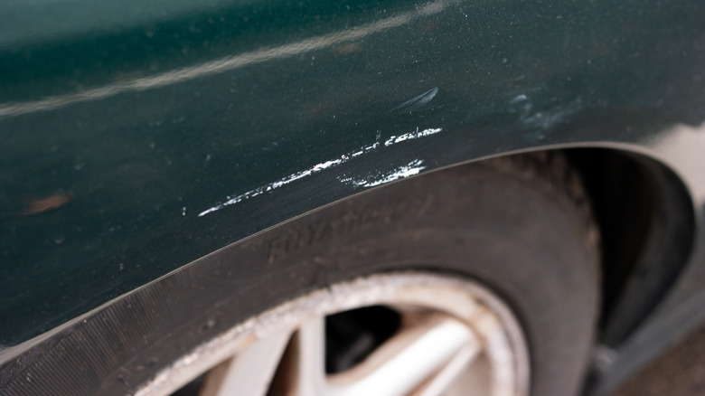 Scuff mark on vehicle fender