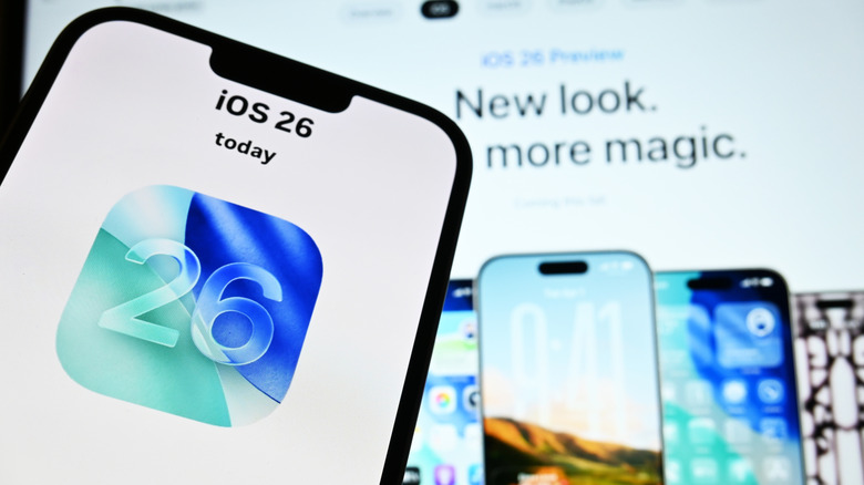 Apple iOS 26 concept with Liquid Glass UI on smartphone screen