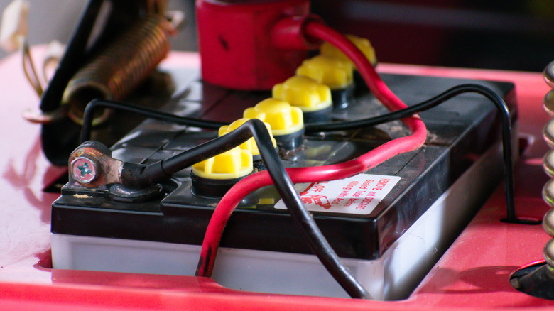 A tractor battery in its bay
