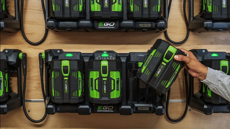 Close up of EGO charging dock