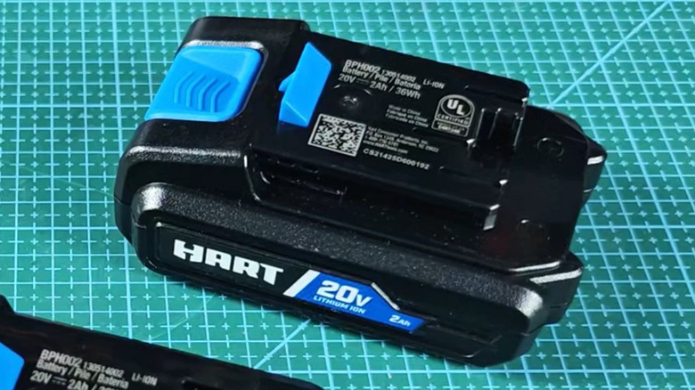 A Hart battery on a table.
