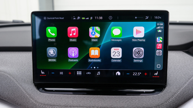 A modern car's infotainment screen with Apple CarPlay
