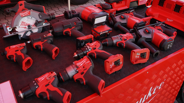 a display of Milwaukee power tools