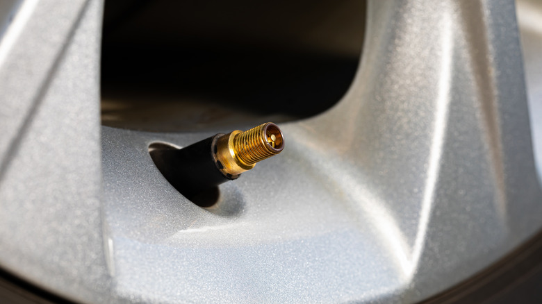 Valve stem on the wheel of a car