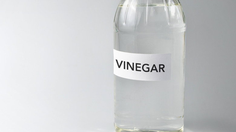 A clear bottle of white vinegar.