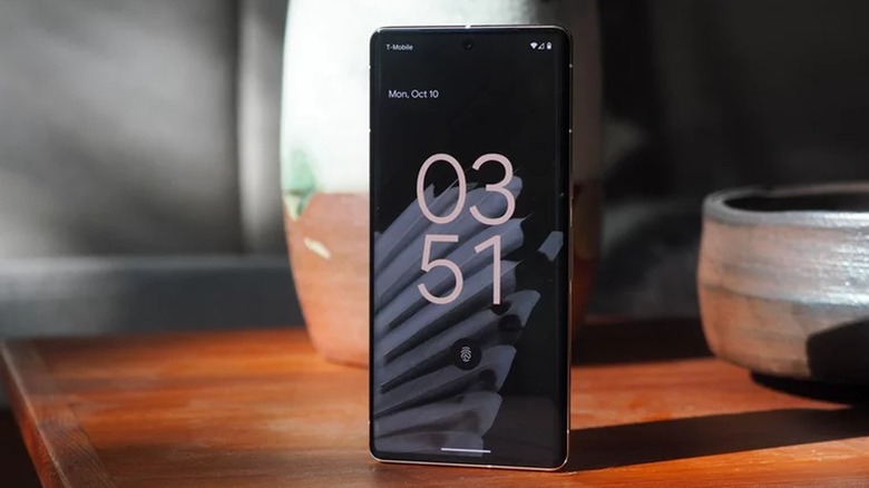 Pixel 7 smartphone on stand