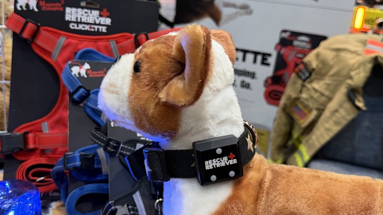 Stuffed dog wearing Rescue Retriever Fire Tag