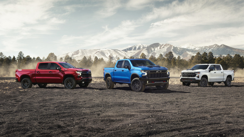 Chevrolet Silverado LT Trail Boss ZR2 and Custom Trail Boss in a group