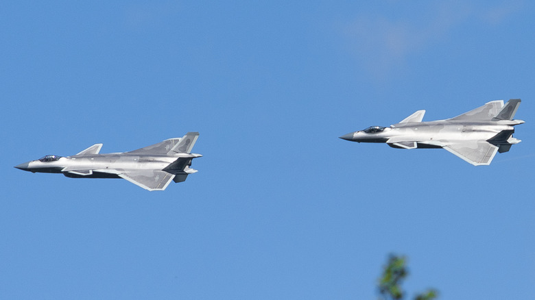 Two J-20 Mighty Dragons flying in close formation