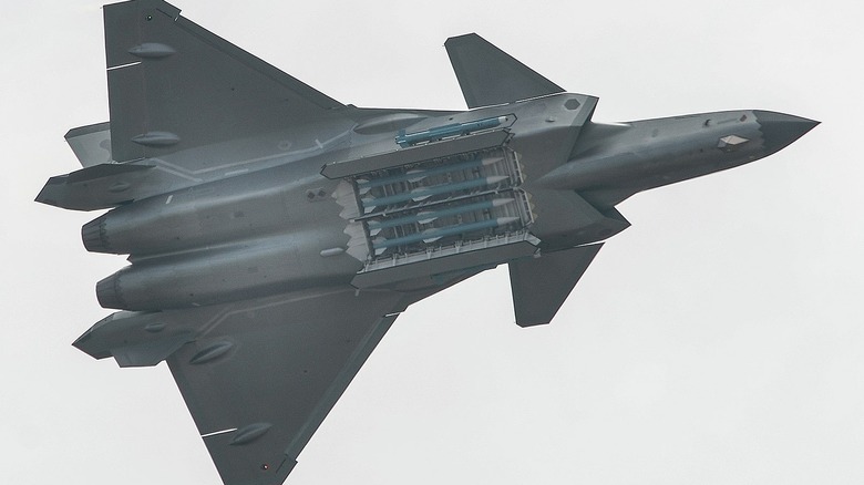 J-20 "Mighty Dragon" from below with weapons bay open