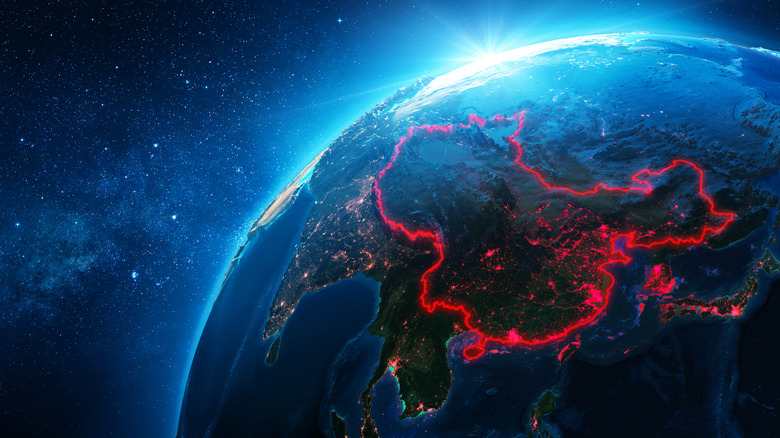 A look at Earth from space with China outlined in red.