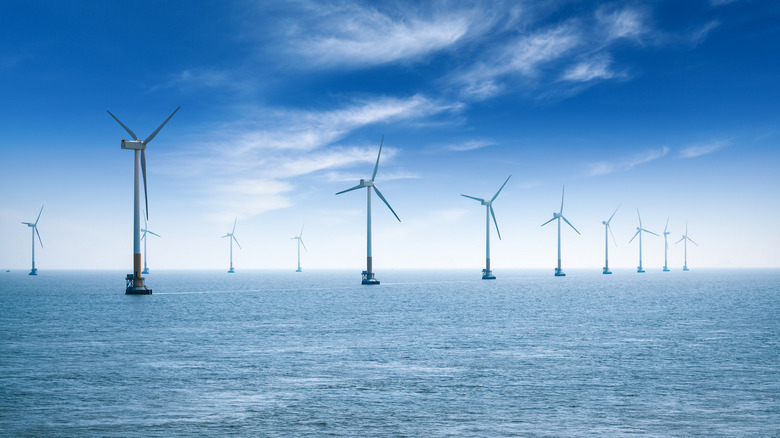 Wind farms in the ocean.