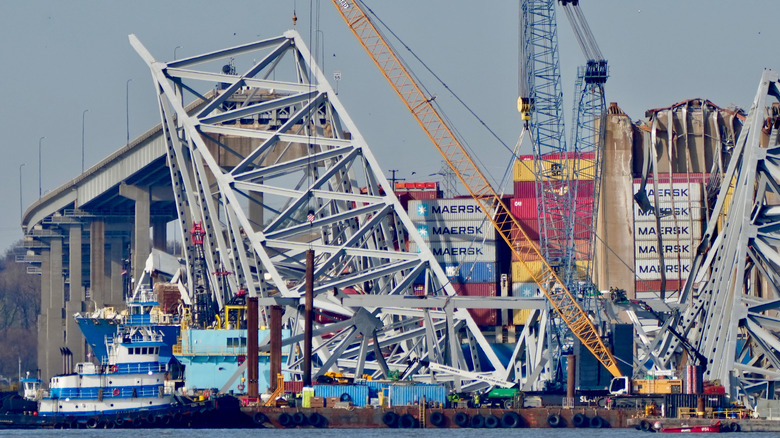 The wreckage of the Francis Scott Key Bridge in Baltimore after its collapse in 2024