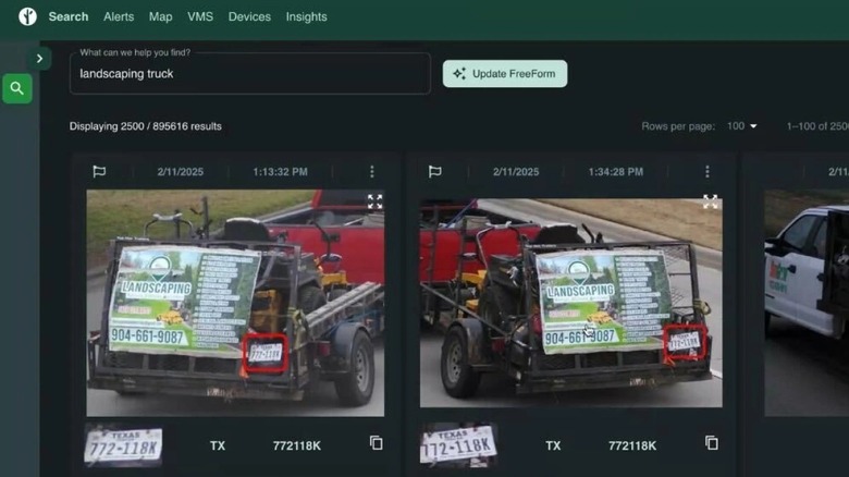 Flock Safety search tool used by law enforcement identifies a landscaping truck