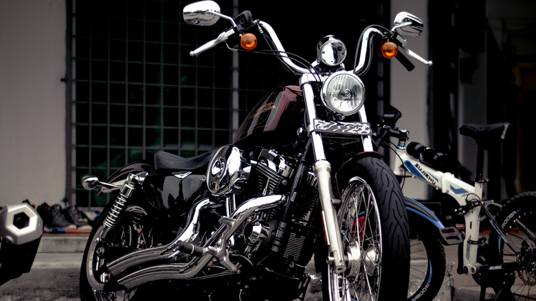 A parked Softail Evo
