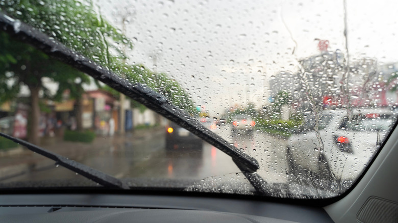car windshield with rain