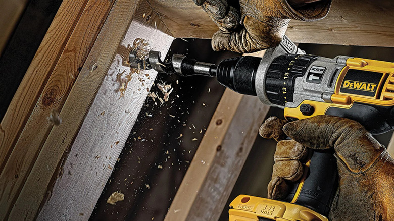 DeWalt 18V tool being used with a battery adapter