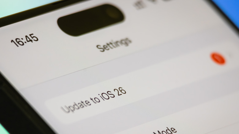 Update to iOS 26 option under iPhone Settings