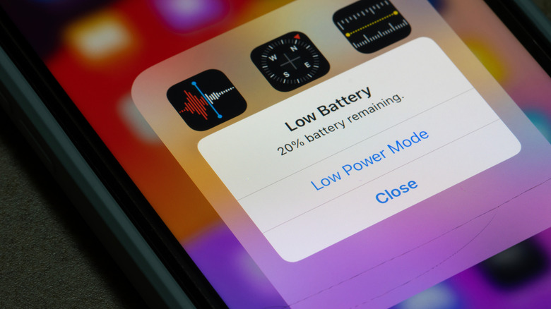 "Low Battery" pop-up on an iPhone screen