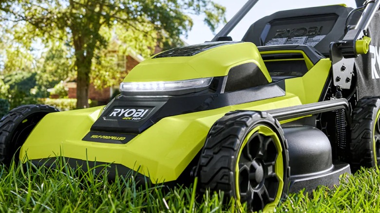 The front of a 40V Ryobi lawn mower.
