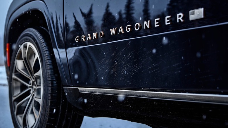 Close-up shot of the Grand Wagoneer's door badge