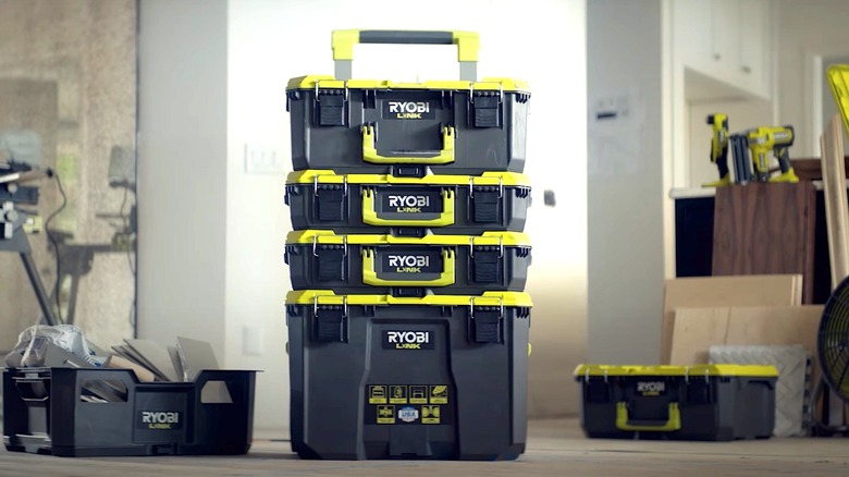 Picture displaying Ryobi Storage units on a work site