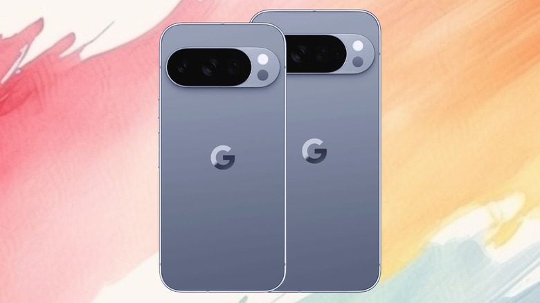 Google Pixel 10 and 10 Pro XL on a painted background