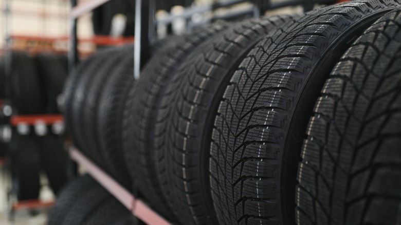 New tires on a tire rack
