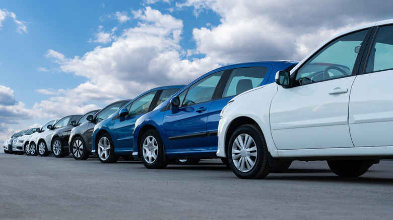 A lot of cars in a rows.