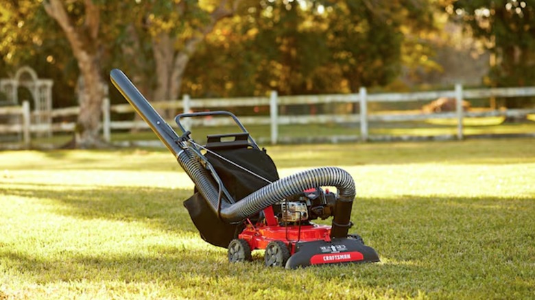 Craftsman Chipper Shredder Vacuum sitting in a homeowner's front lawn