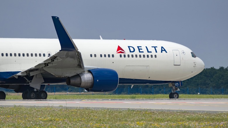 Delta Airlines jumbo jet landing on runway