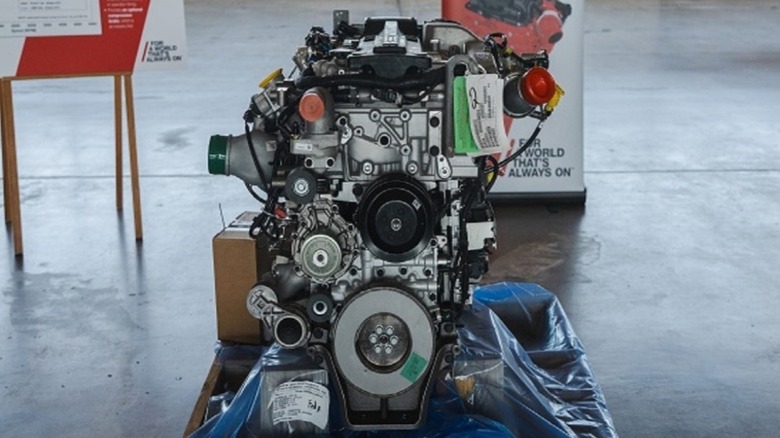 The Cummins B6.7 Octane engine uses gasoline instead of diesel fuel.
