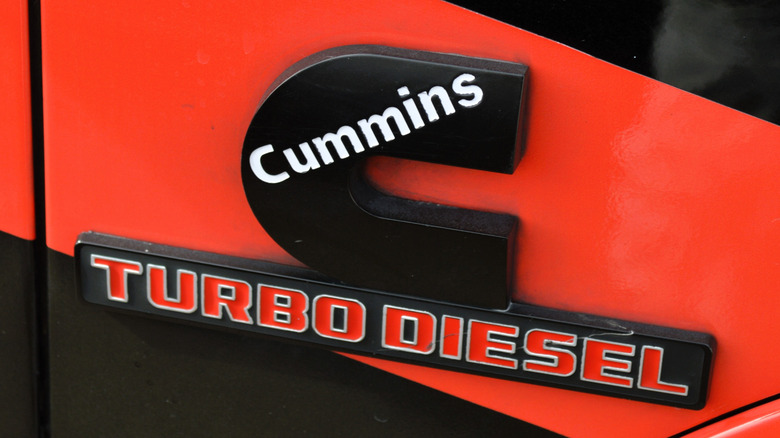 Close up shot of Cummins logo on truck