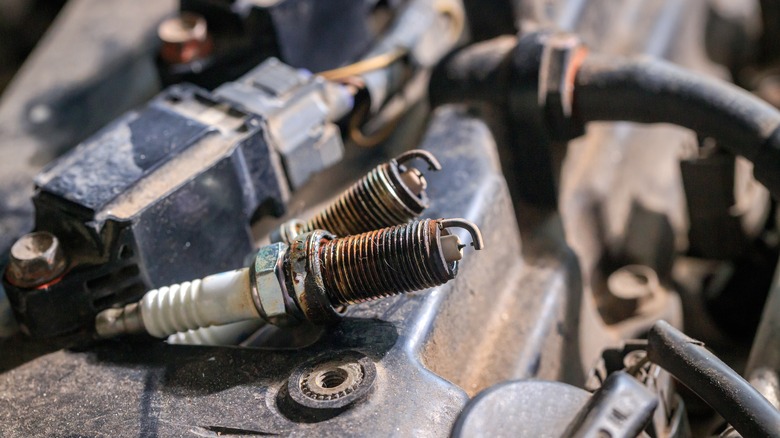 Worn spark plugs in need of replacement