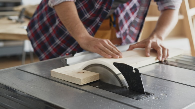 Using a table saw to cut wood to size.