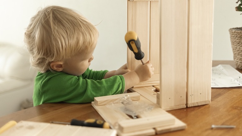 Final assembly of a wooden box.