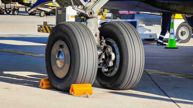 Aircraft landing gear tires and brake pad