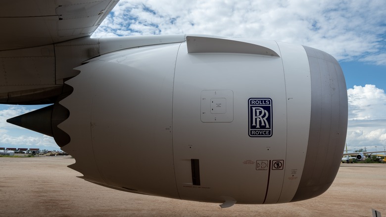 A Rolls-Royce Trent 1000 engine on an airliner