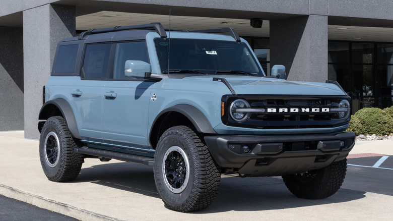 Ford Bronco with doors on, parked, front-right view