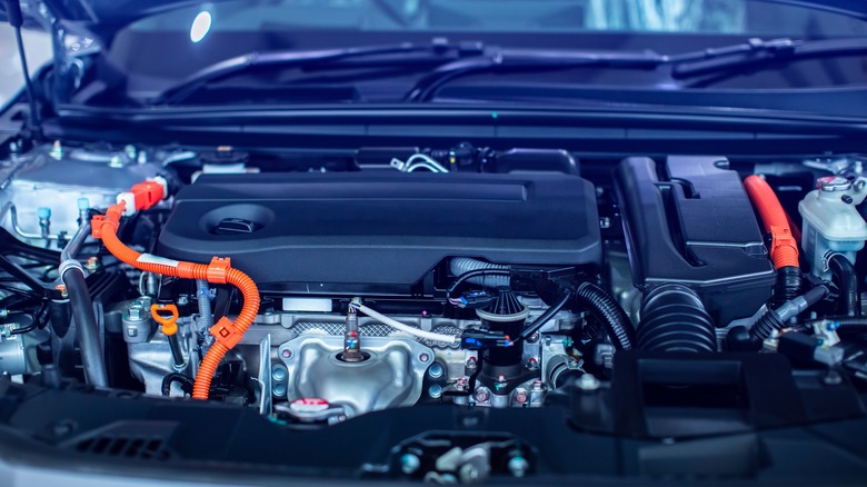 Close up of a hybrid engine