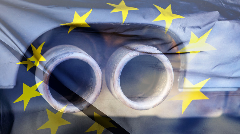 Exhaust pipe with E.U. flag overlay