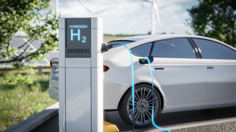 Car fueling up at a hydrogen station