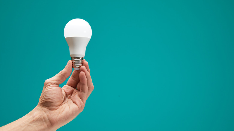 Man holding an LED iight bulb