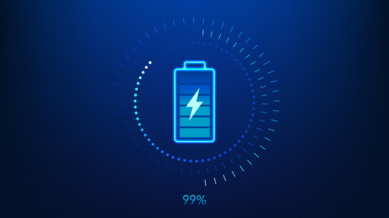 A battery logo with charging symbol