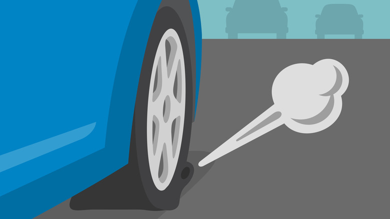 Picture depicting air leaking from a car tire