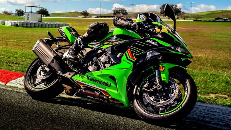 Green Kawasaki Ninja with fairing